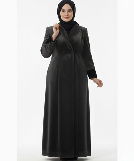 Ayat kürklü manto (gri)