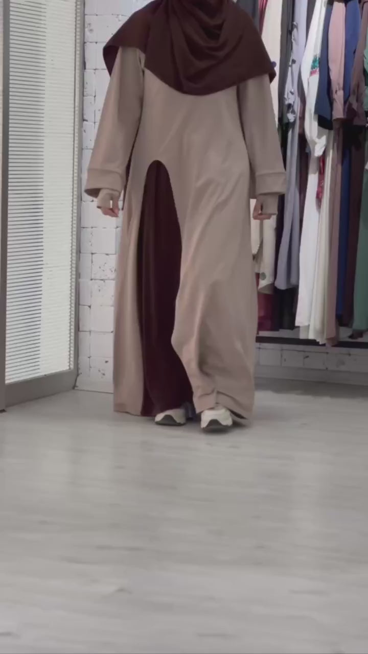 Vakar Abaya Takımı (bej ve kahverengi)